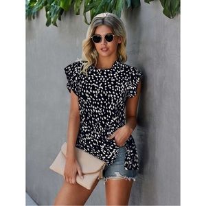 SHEIN Dalmatian Print Ruffle Cuff Blouse